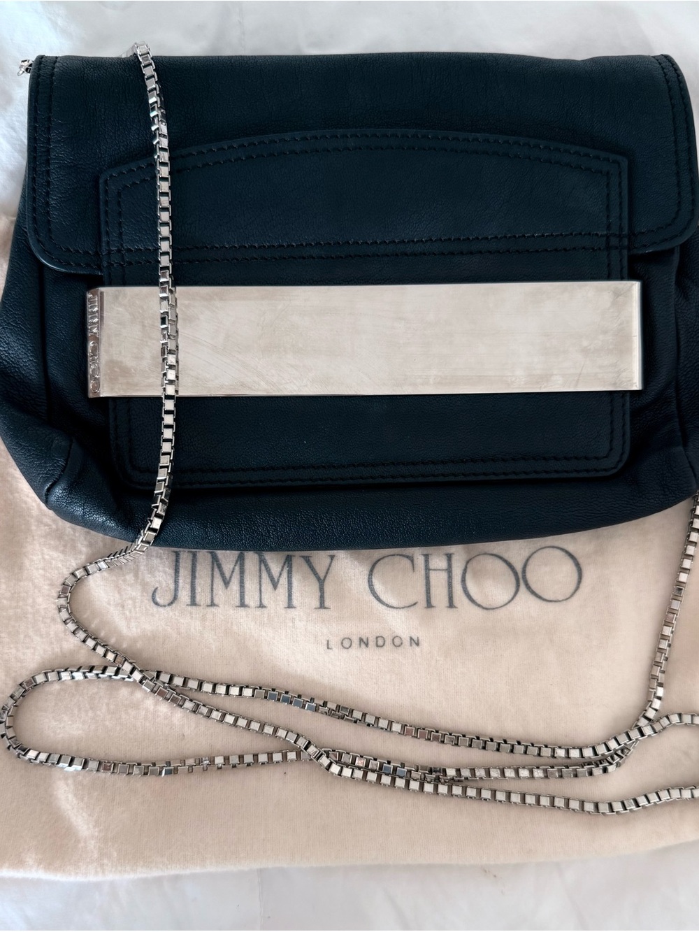 Jimmy Choo Black Leather Crossbody with Silver Bar Detail